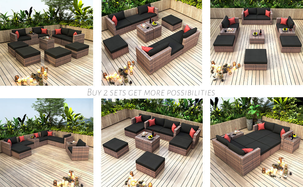 Walker Edison | 10 Pieces Modular Outdoor Patio Sectional Conversation Sofa Set