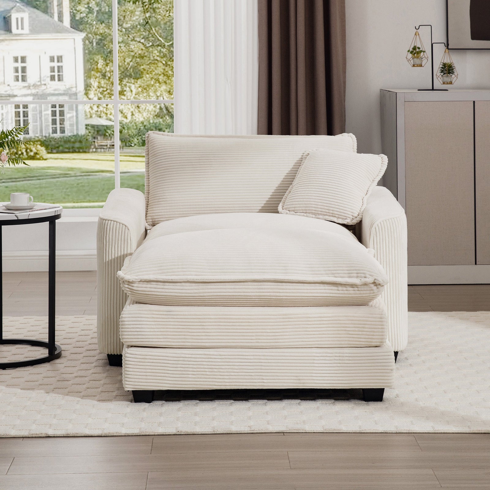 Walker Edison | Corduroy Deep Seat Cloud Accent Chair with Ottoman Set