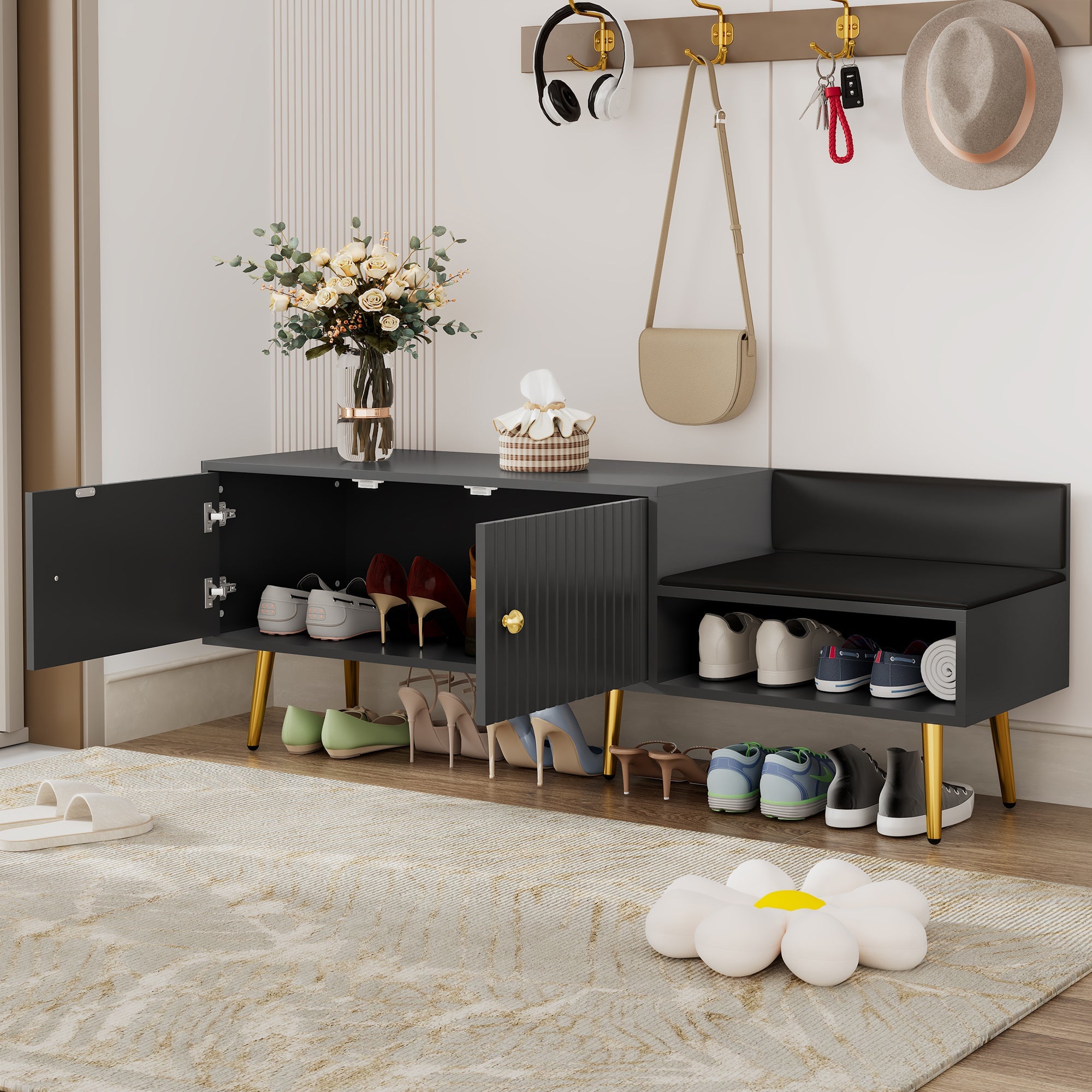 Walker Edison | Modern Entryway Shoe Storage Bench