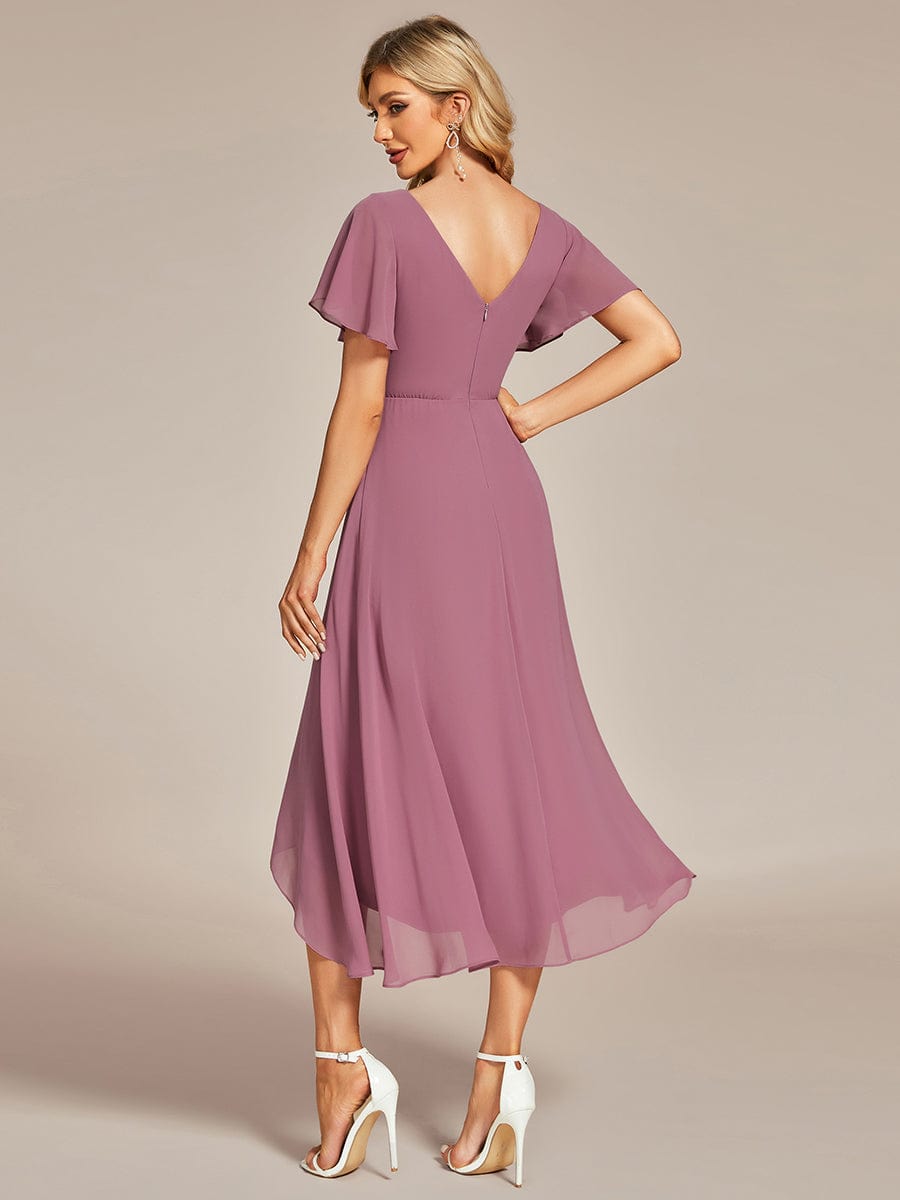 Charming V-Neck Dress with High-Low Hemline