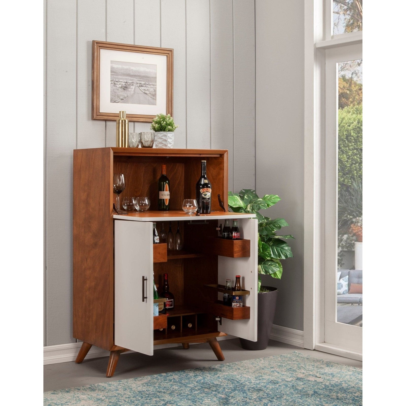 Flynn Large Bar Cabinet, Cherry Acorn/White