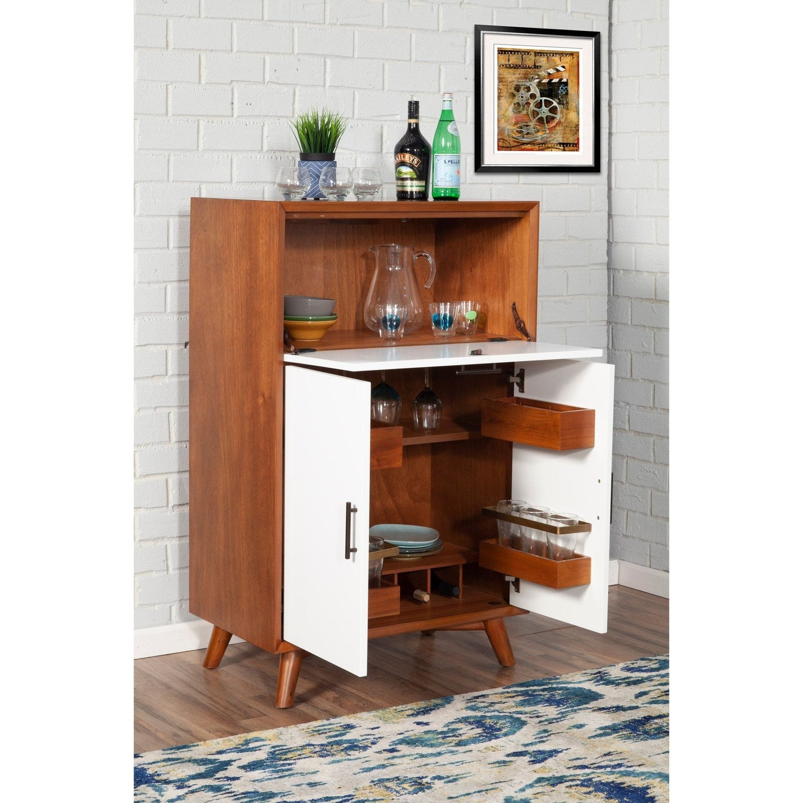 Flynn Large Bar Cabinet, Cherry Acorn/White