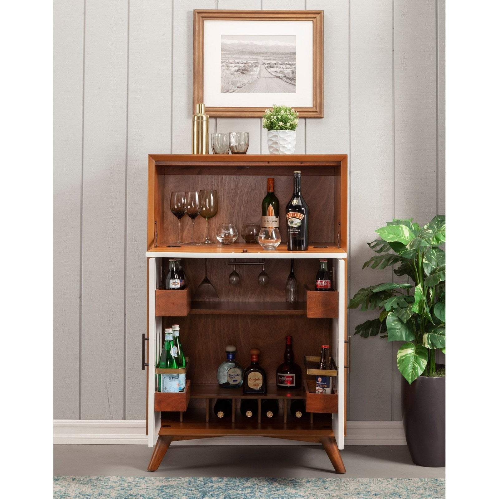 Flynn Large Bar Cabinet, Cherry Acorn/White