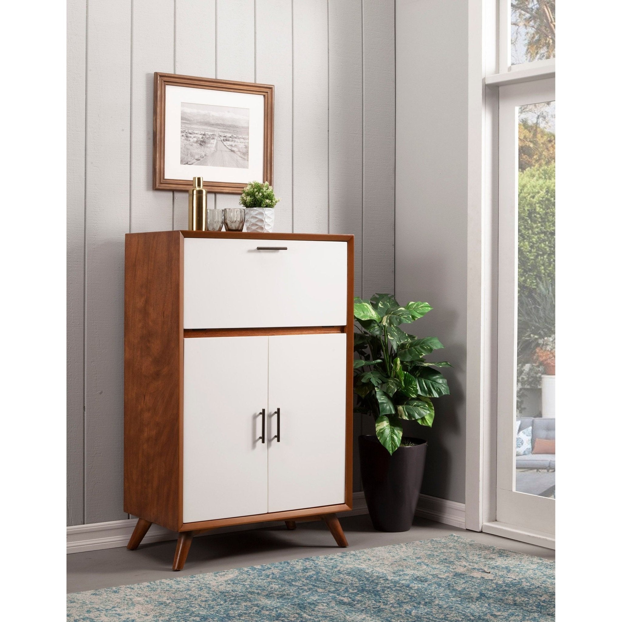 Flynn Large Bar Cabinet, Cherry Acorn/White