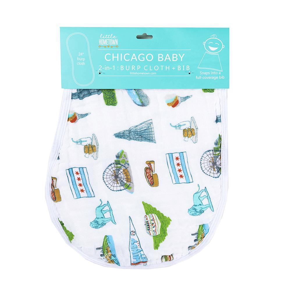 Conjunto de regalo: manta de muselina para envolver al bebé y paño eructador/babero combinados de Chicago Baby