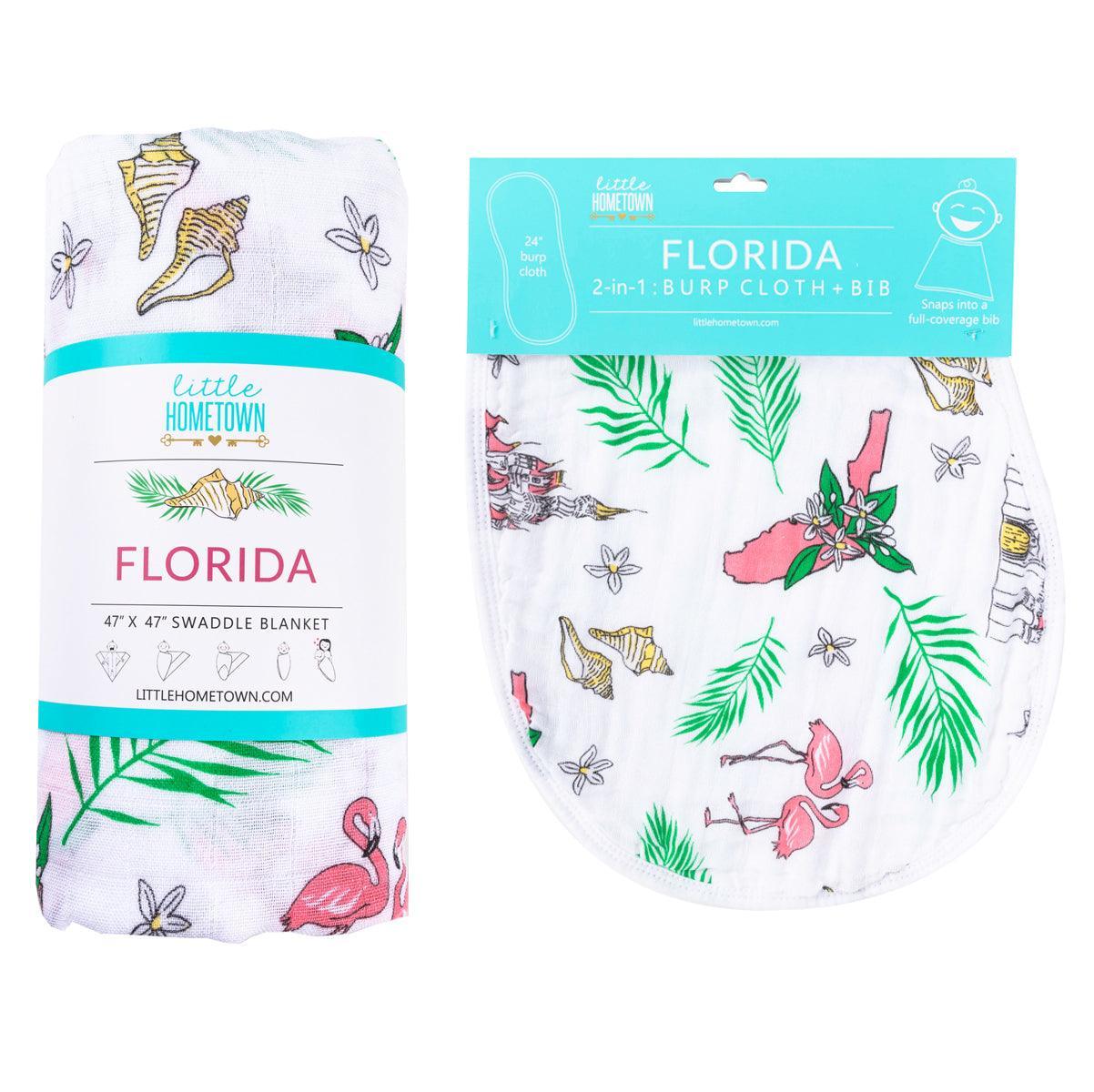 Gift Set: Florida Baby Muslin Swaddle Blanket and Burp Cloth/Bib Combo (Floral)