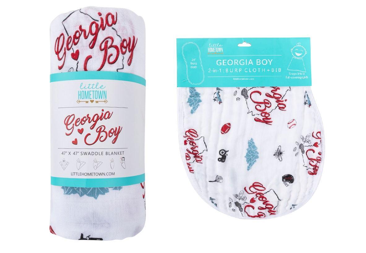 Gift Set: Georgia Boy Muslin Swaddle Blanket and Burp Cloth/Bib Combo