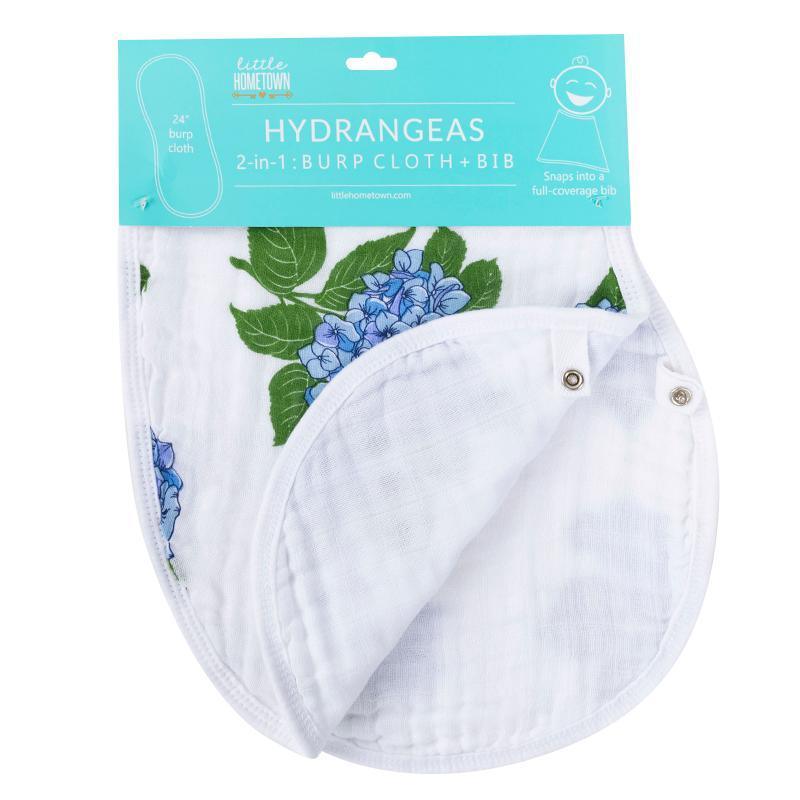 Gift Set: Hydrangeas Baby Muslin Swaddle Blanket and Burp Cloth/Bib Combo