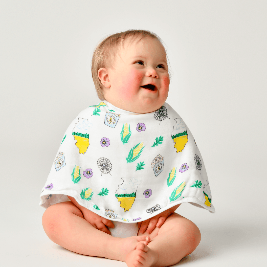 Gift Set: illinois Baby Muslin Swaddle Blanket and Burp Cloth/Bib Combo