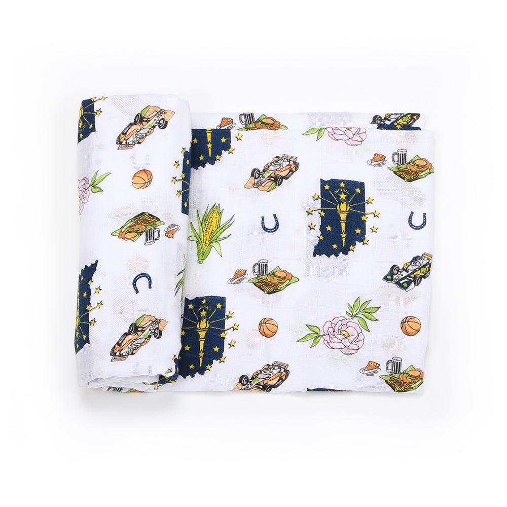 Gift Set: Indiana Baby Muslin Swaddle Blanket and Burp Cloth/Bib Combo