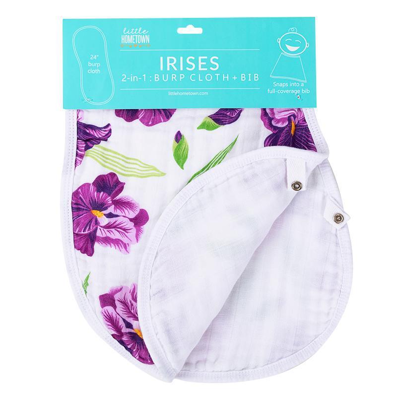 Gift Set: Irises Baby Muslin Swaddle Blanket and Burp Cloth/Bib Combo