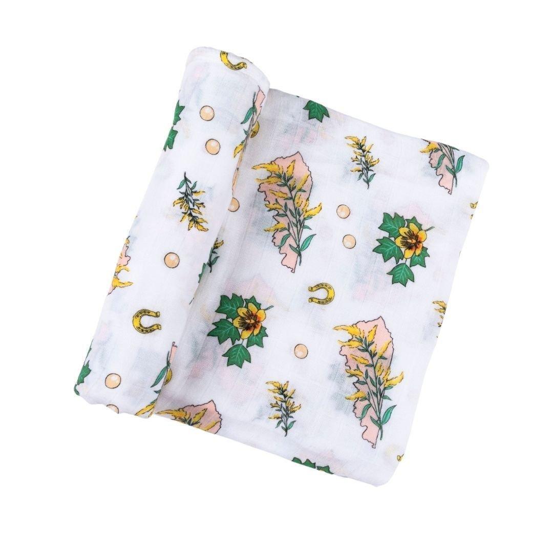 Gift Set: Kentucky Baby Muslin Swaddle Blanket and Burp Cloth/Bib Combo (Floral)