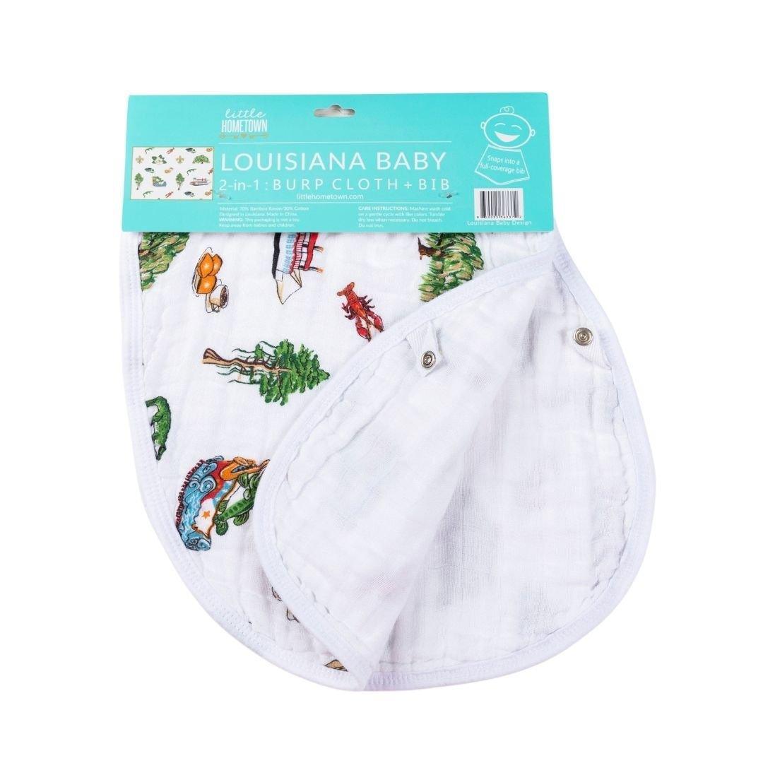 Gift Set: Louisiana Baby Muslin Swaddle Blanket and Burp Cloth/Bib Combo