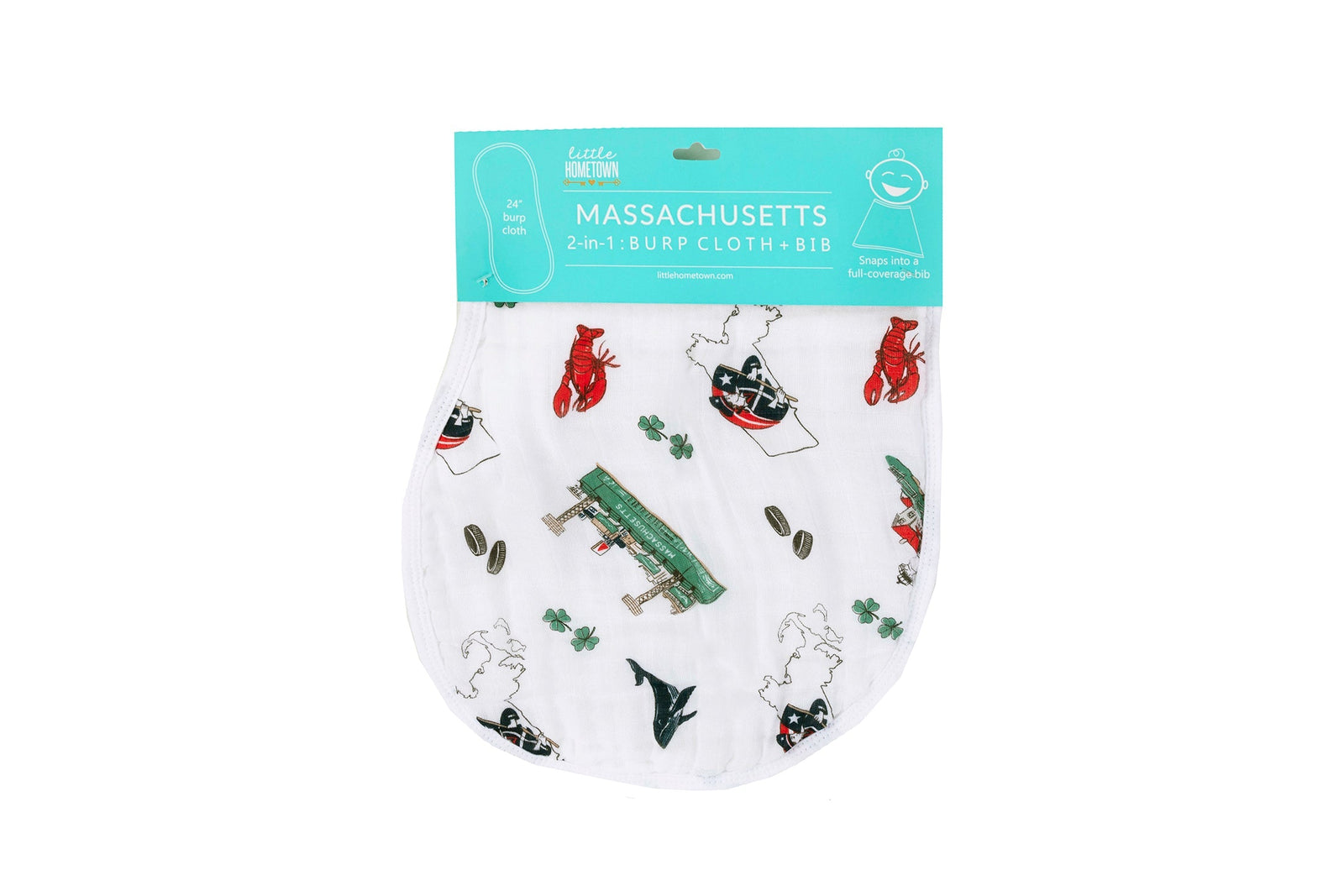 Gift Set: Massachusetts Baby Muslin Swaddle Blanket and Burp Cloth/Bib Combo