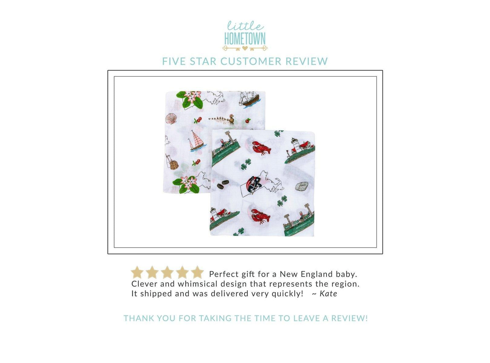 Gift Set: Massachusetts Floral Baby Muslin Swaddle Blanket and Burp Cloth/Bib Combo