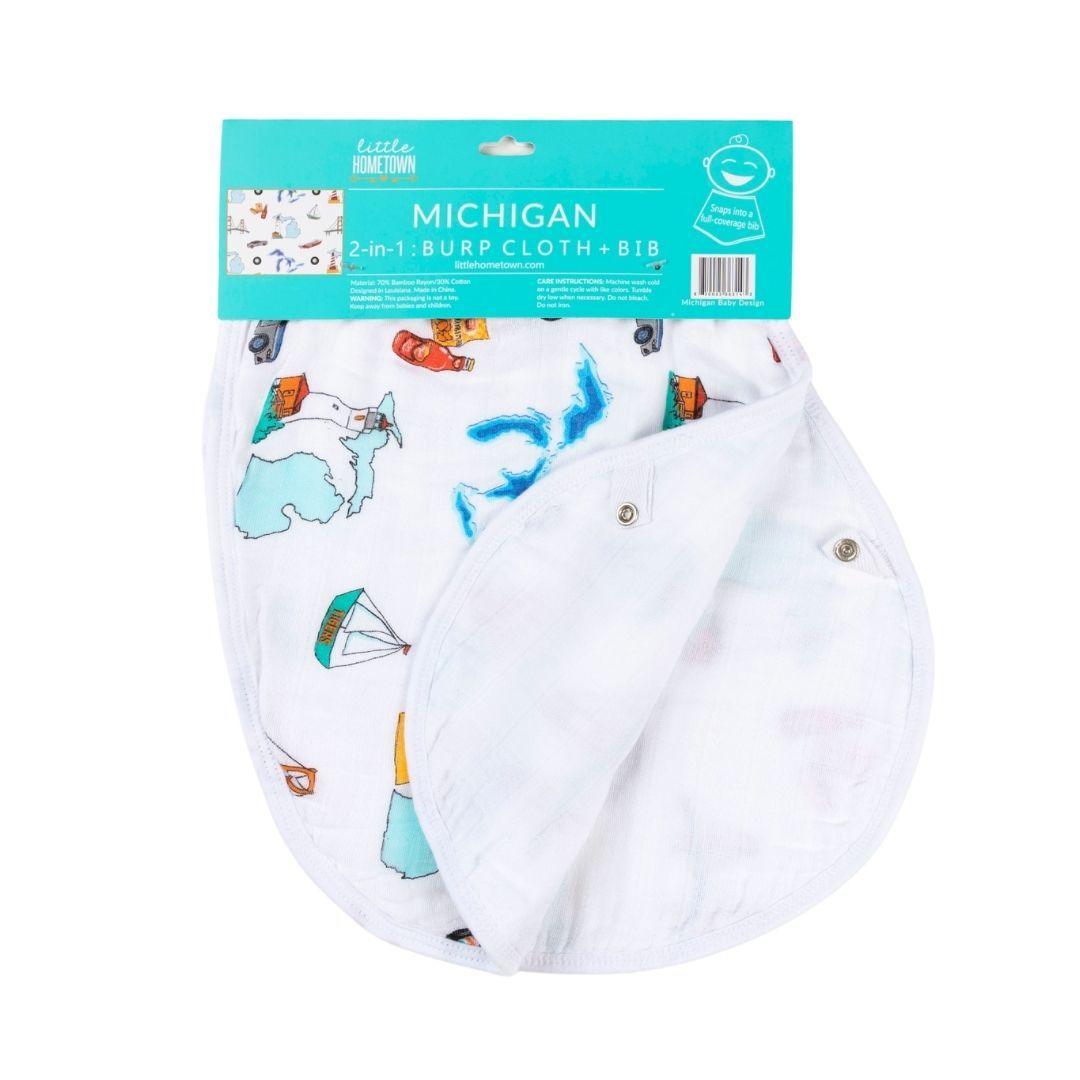 Gift Set: Michigan Baby Muslin Swaddle Blanket and Burp Cloth/Bib Combo