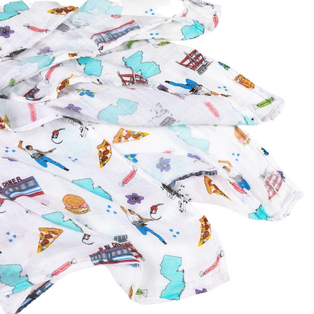 Gift Set: New Jersey Baby Muslin Swaddle Blanket and Burp Cloth/Bib Combo