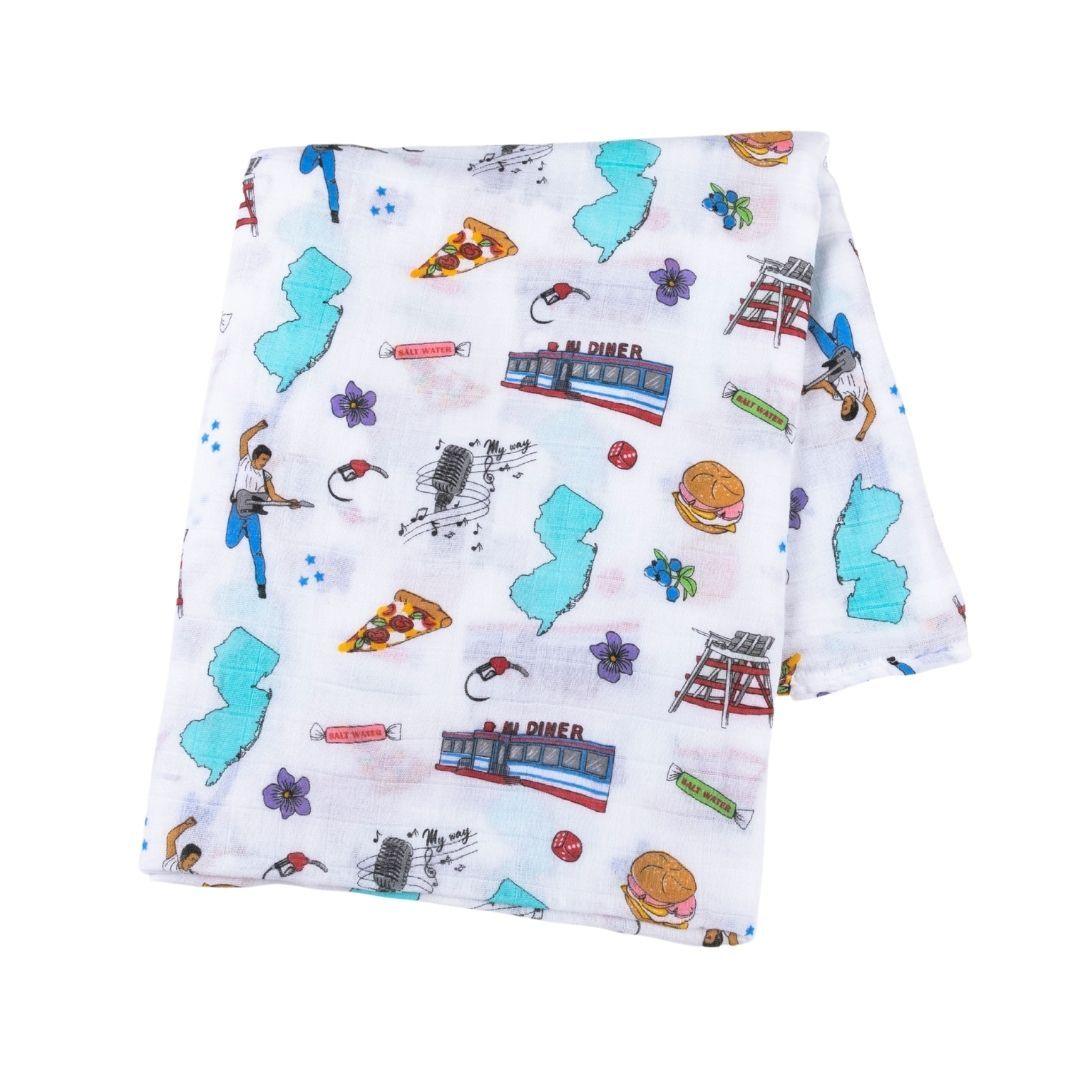 Gift Set: New Jersey Baby Muslin Swaddle Blanket and Burp Cloth/Bib Combo