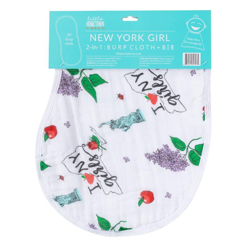 Gift Set: New York Girl Baby Muslin Swaddle Blanket and Burp Cloth/Bib Combo