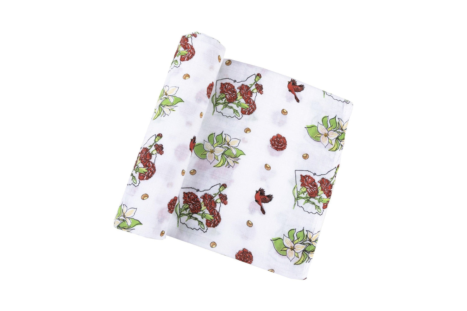 Gift Set: Ohio Baby Muslin Swaddle Receiving Blanket (Floral) and Burp/Bib Combo