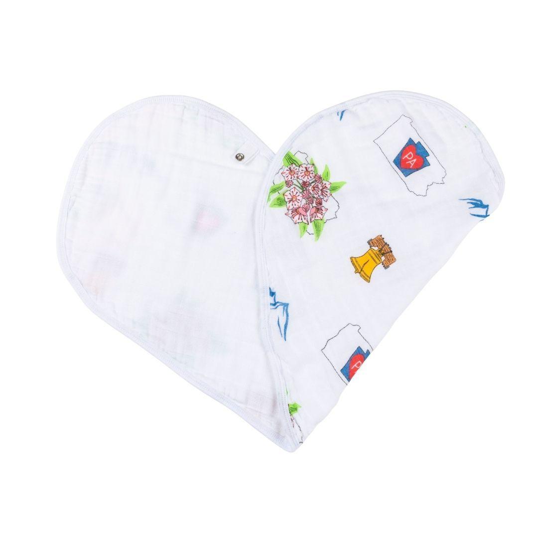 Gift Set: Pennsylvania Baby Muslin Swaddle Blanket and Burp Cloth/Bib Combo