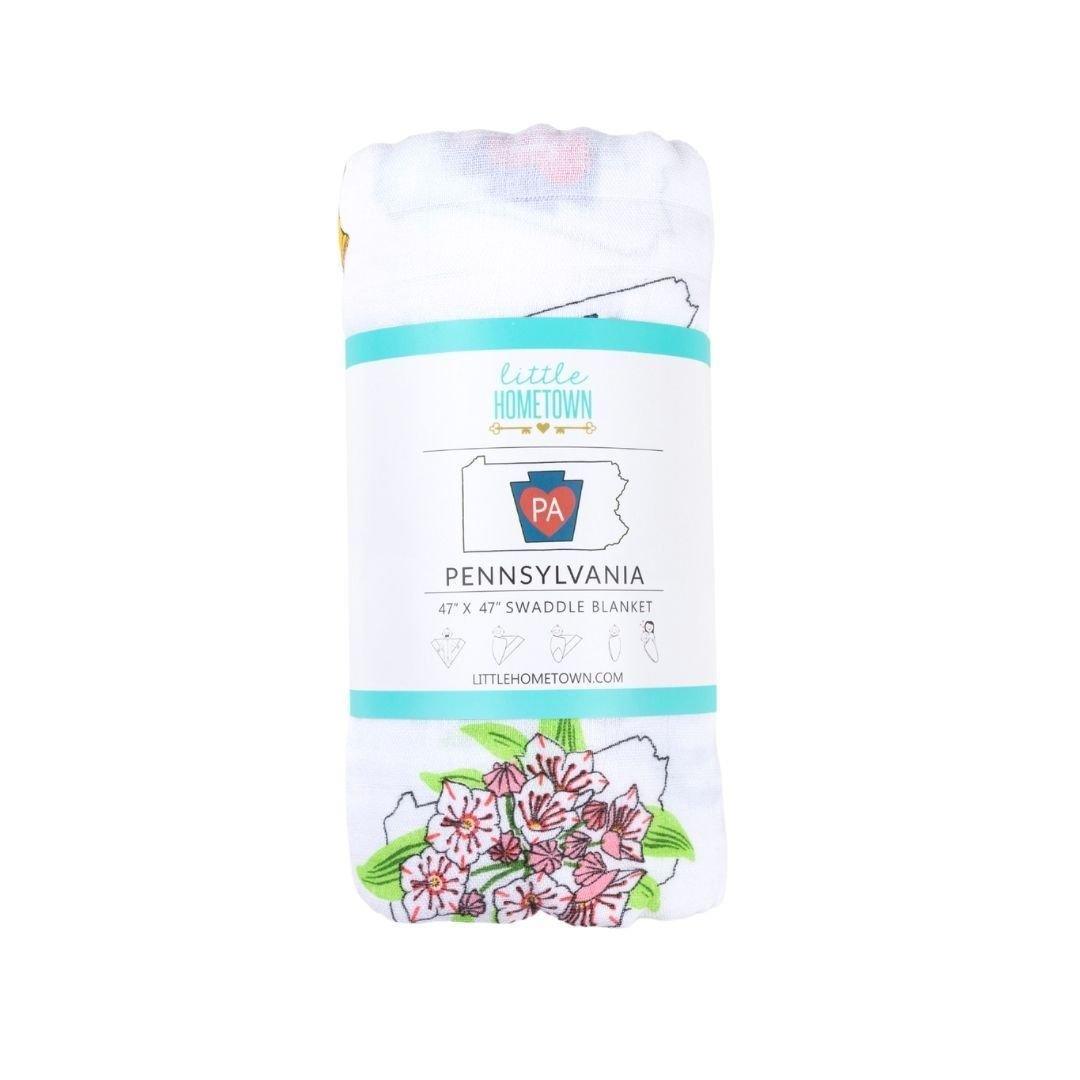 Gift Set: Pennsylvania Baby Muslin Swaddle Blanket and Burp Cloth/Bib Combo