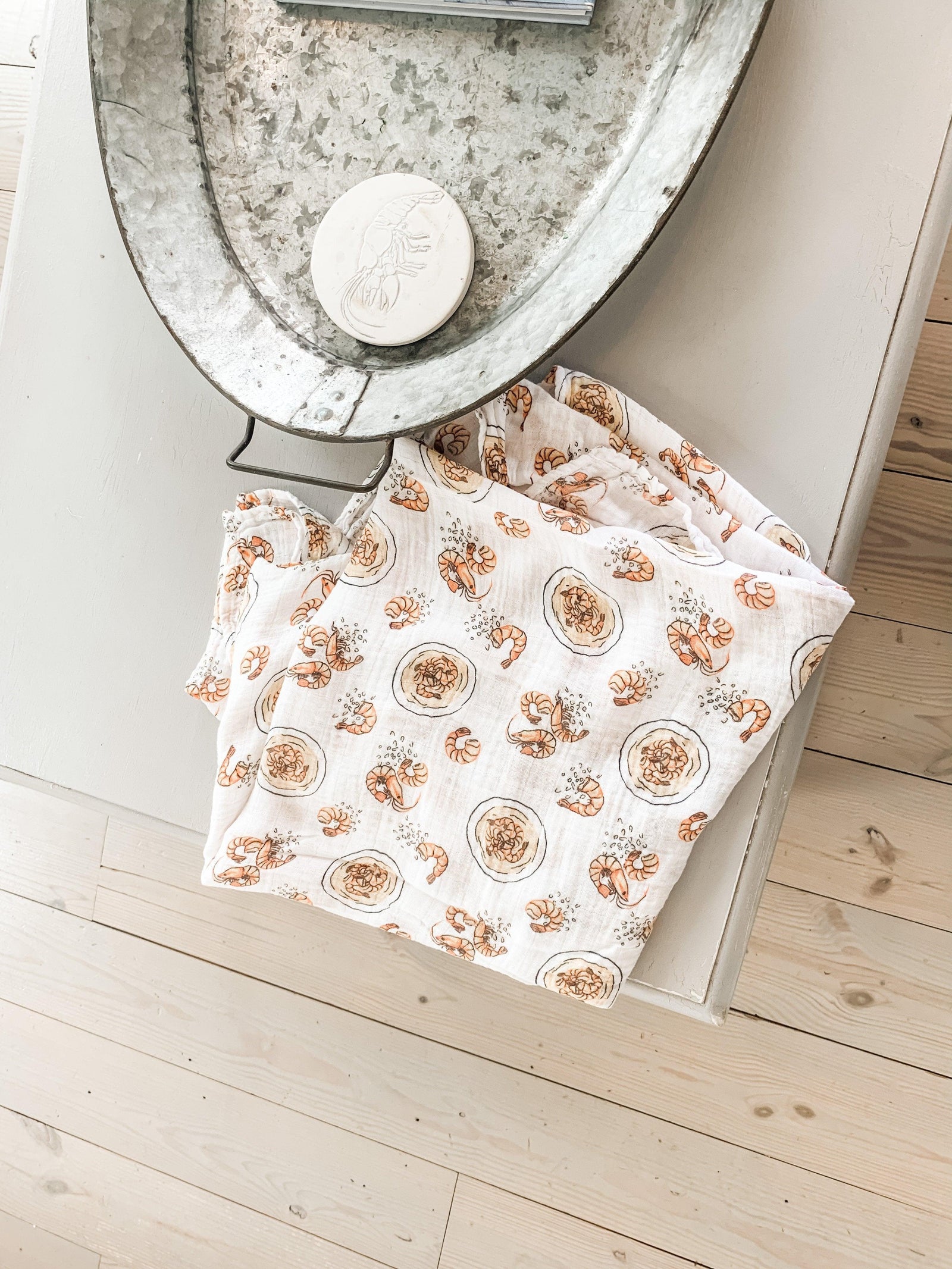 Gift Set: Shrimp'n Grits Baby Muslin Swaddle Blanket and Burp Cloth/Bib Combo