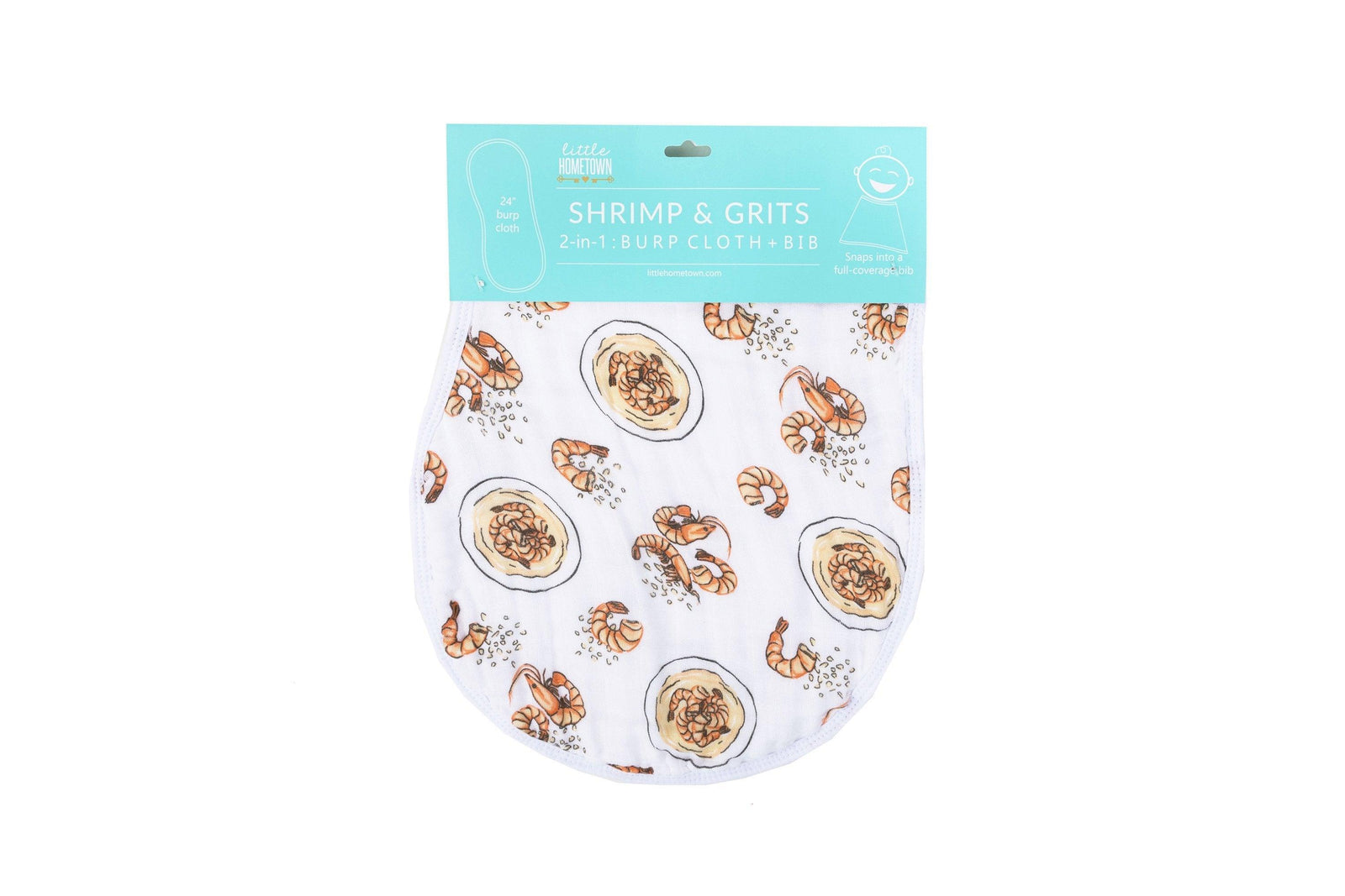 Gift Set: Shrimp'n Grits Baby Muslin Swaddle Blanket and Burp Cloth/Bib Combo