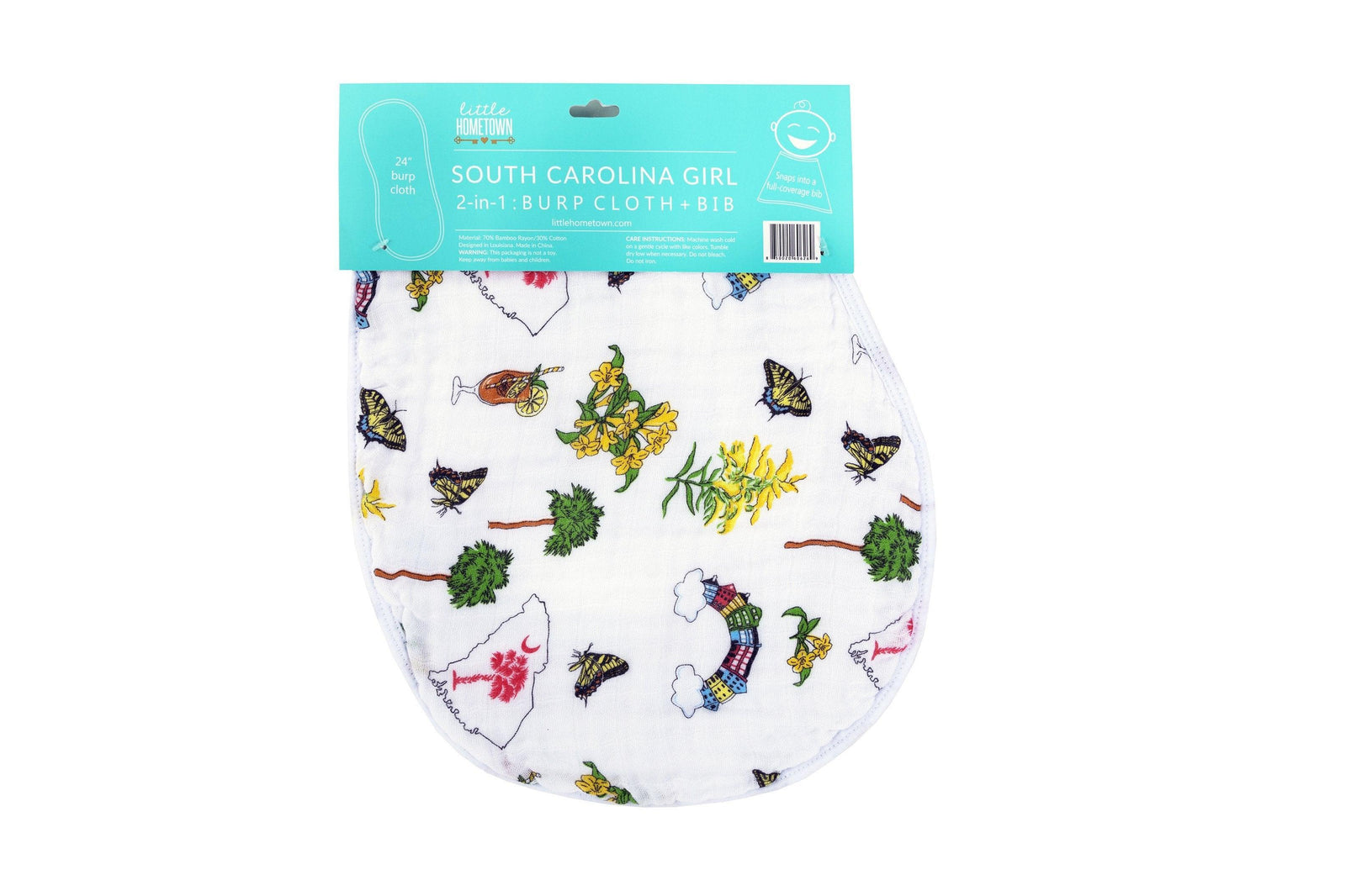 Gift Set: South Carolina Girl Baby Muslin Swaddle Blanket and Burp Cloth/Bib Combo