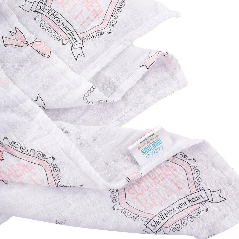 Gift Set: Southern Belle Baby Muslin Swaddle Blanket and Burp Cloth/Bib Combo