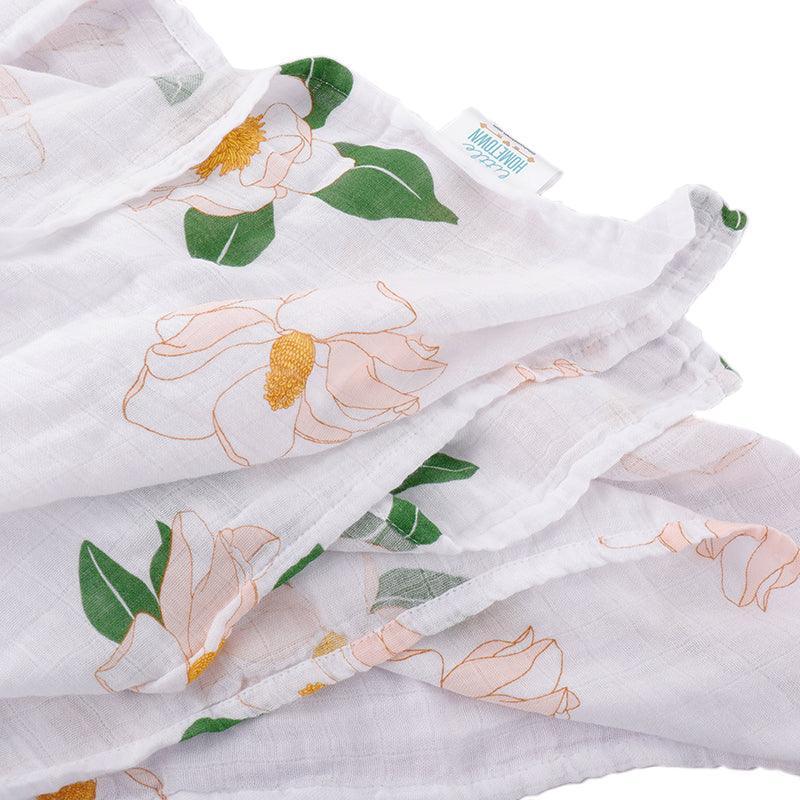 Gift Set: Southern Magnolia Baby Muslin Swaddle Blanket and Burp Cloth/Bib Combo