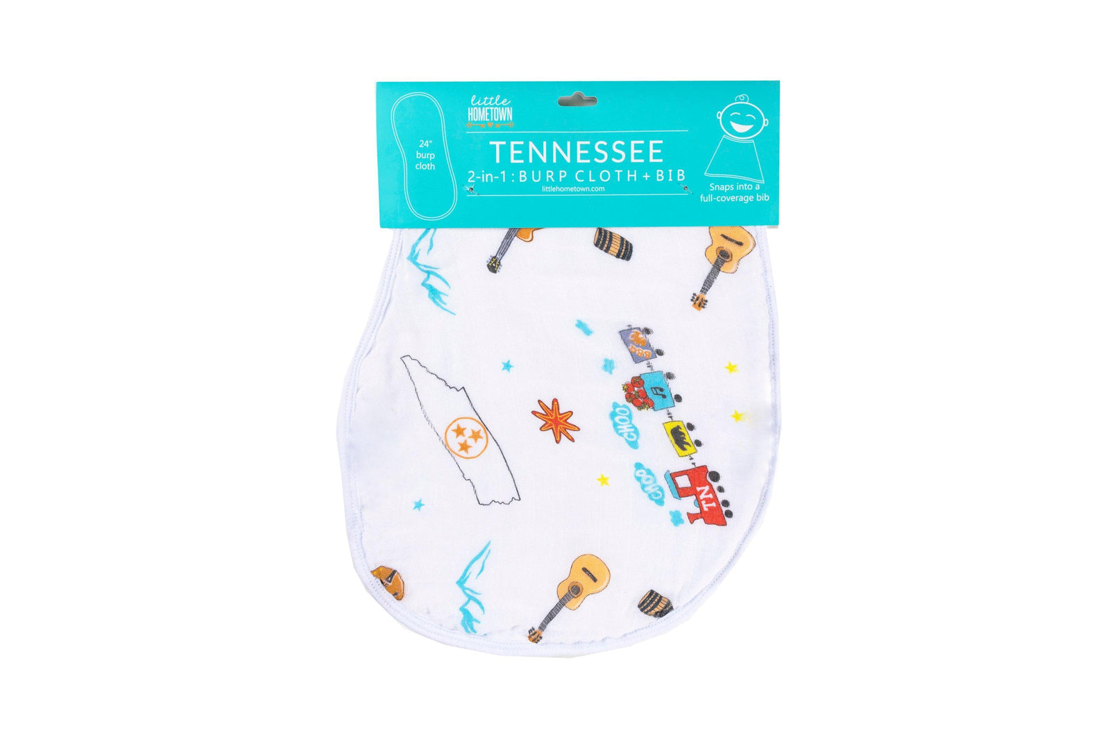 Conjunto de regalo: manta de muselina para envolver al bebé y paño eructador/babero combinados de Tennessee Baby