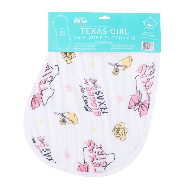 Conjunto de regalo: manta de muselina para envolver al bebé y paño eructador/babero combinados para niña de Texas Baby 