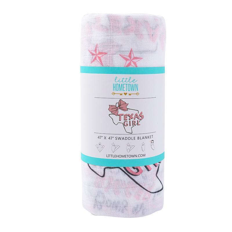 Gift Set: Texas Baby Girl Muslin Swaddle Blanket and Burp Cloth/Bib Combo