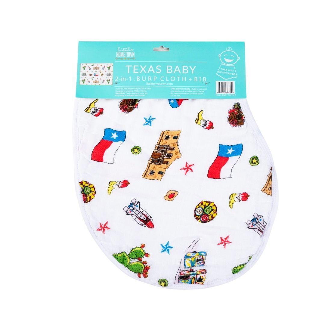 Conjunto de regalo: manta de muselina unisex para envolver al bebé y paño para eructar/babero combinado de Texas Baby