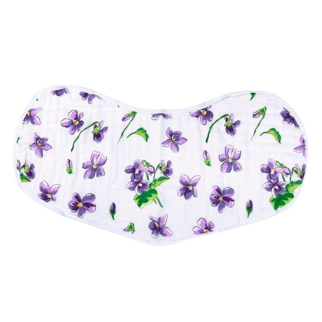 Conjunto de regalo: manta de muselina para bebé violeta y paño eructador/babero combinado