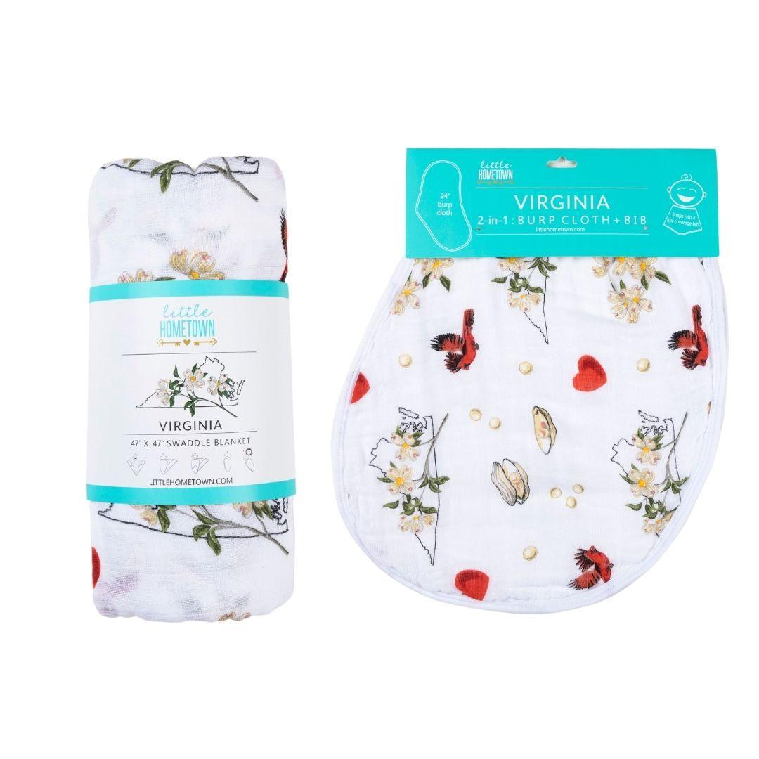 Conjunto de regalo: manta de muselina para envolver al bebé y paño eructador/babero combinados de Virginia Baby (floral)