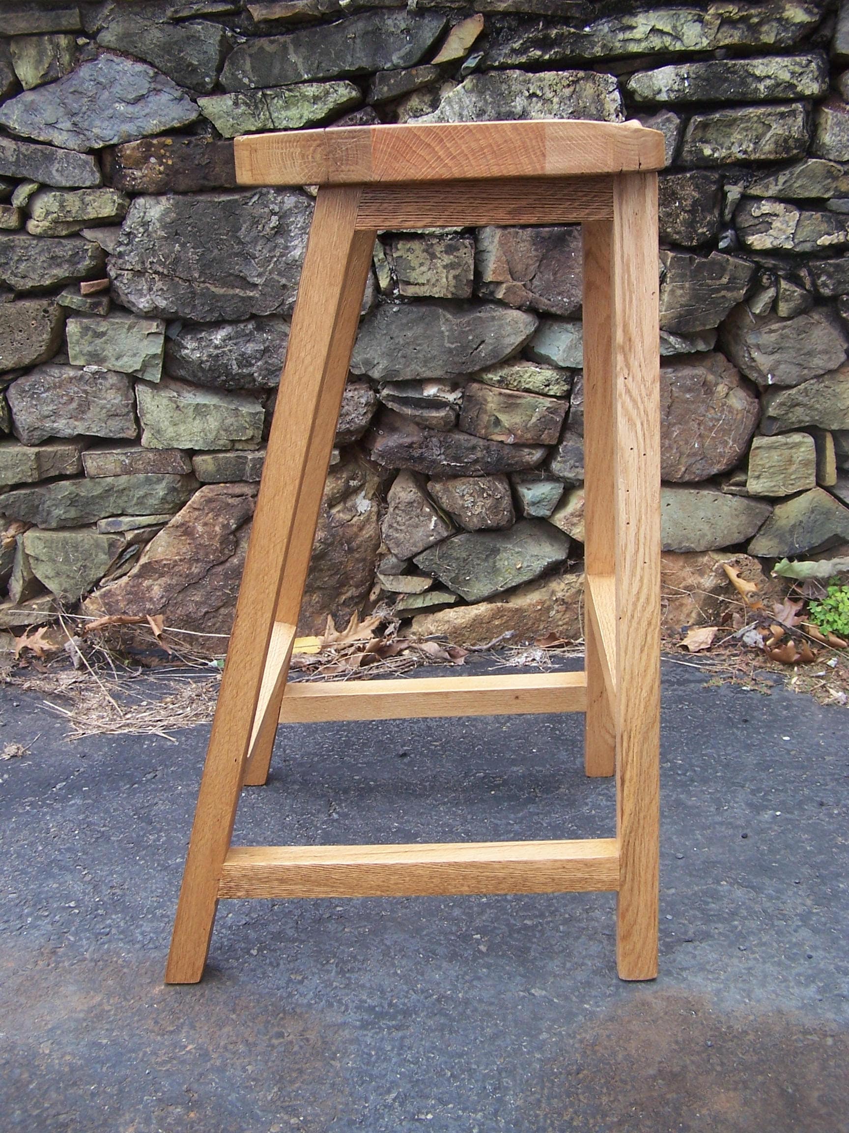 Counter Height Stool, Wood Bar Stool, Reclaimed Oak Tractor Seat, Backless Bar Stool, Contoured Scooped Seat Kitchen Stool