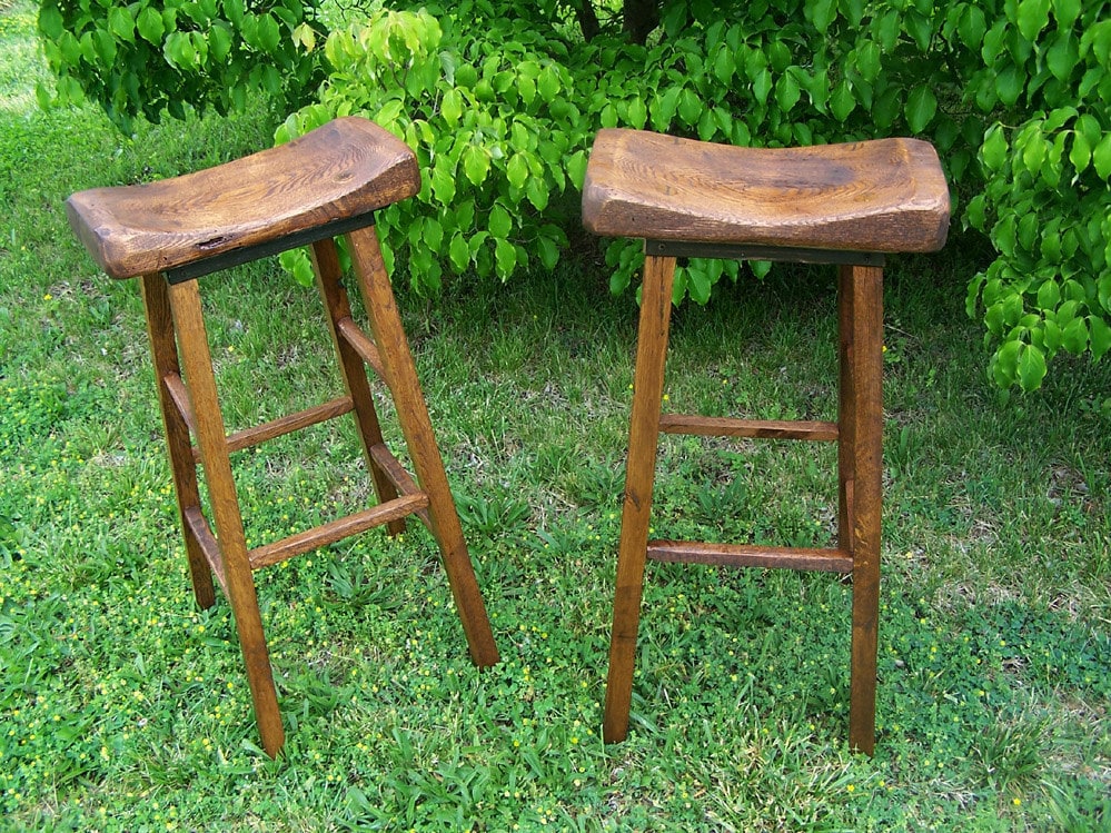 Counter Stools, Reclaimed Oak Live Edge Bar Stools, Wood Bar Stools, Counter Height Bar Stools, Rustic Stools, Wooden Counter Height Stool