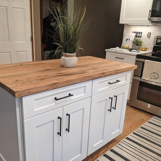 Custom Wormy Chestnut Island Kitchen - Reclaimed Wooden Butcher Block Countertop - Kitchen Solid Wood Counter Top