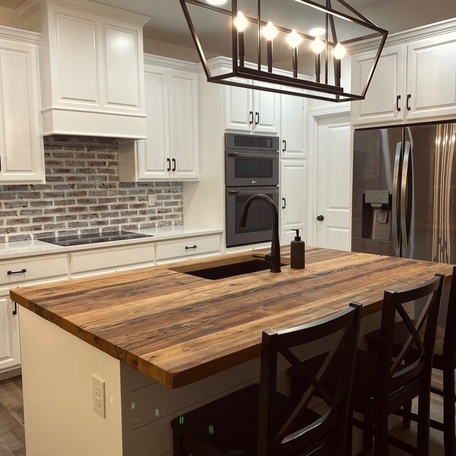 Custom Wormy Chestnut Island Kitchen - Reclaimed Wooden Butcher Block Countertop - Kitchen Solid Wood Counter Top