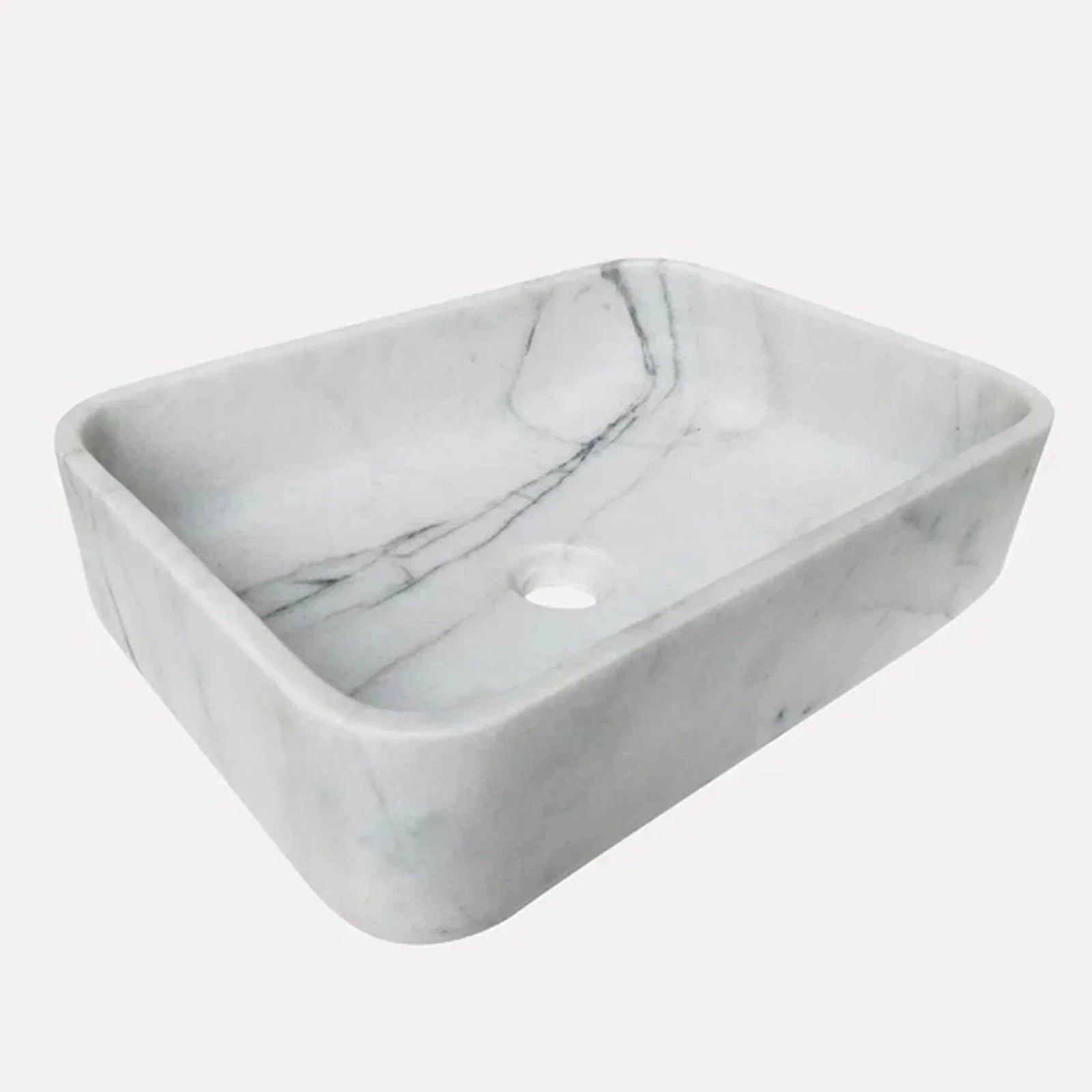 Lavabo rectangular para baño de mármol Calacatta blanco sobre tocador (largo) 18