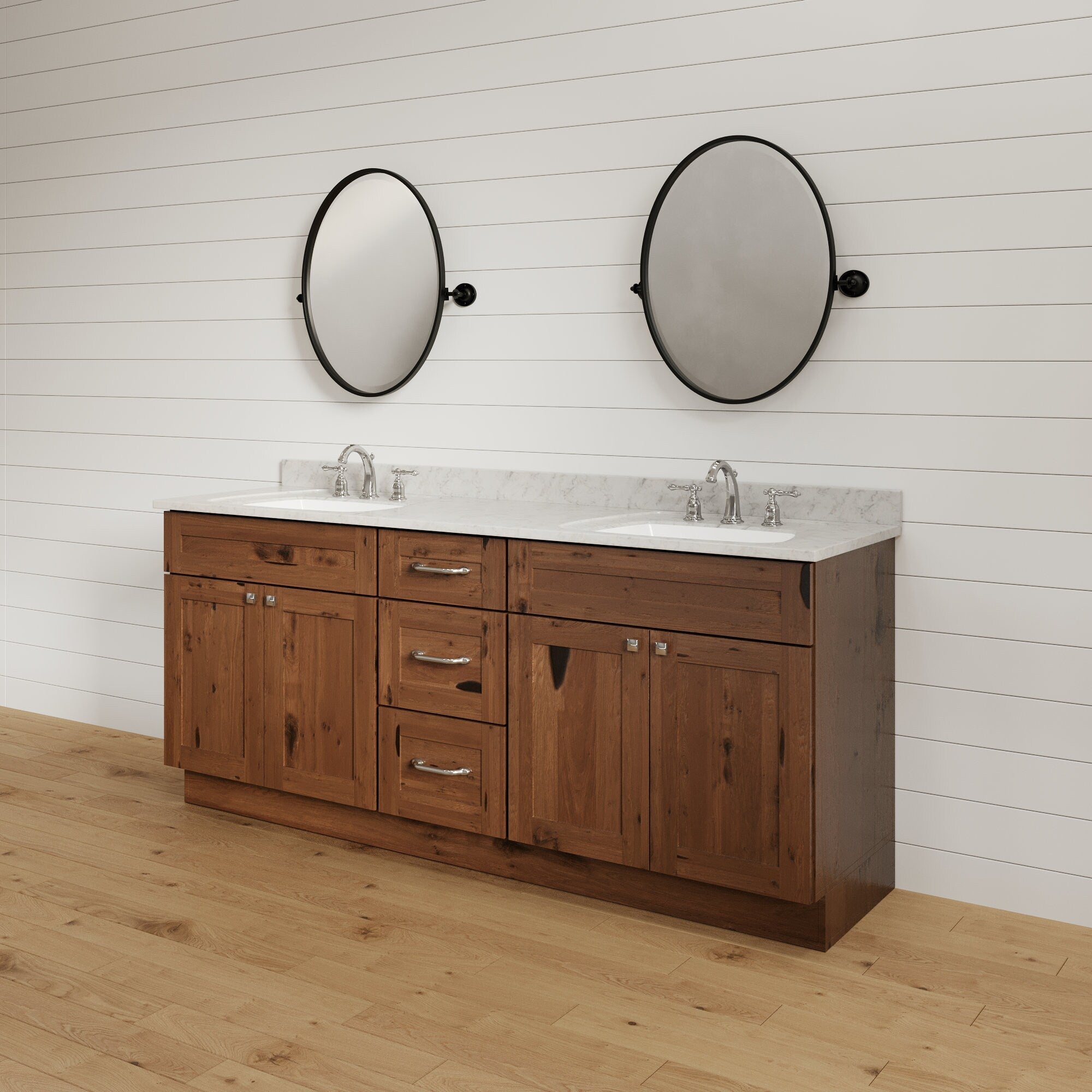 60 Inch Rustic Shaker Double Sink Bathroom Vanity with Drawers