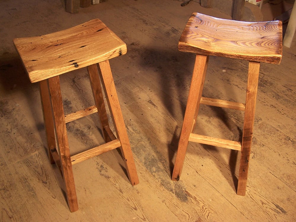 FREE SHIPPING - Counter stool wood counter height - Saddle counter stool bar height - Reclaimed wood bar stool counter height