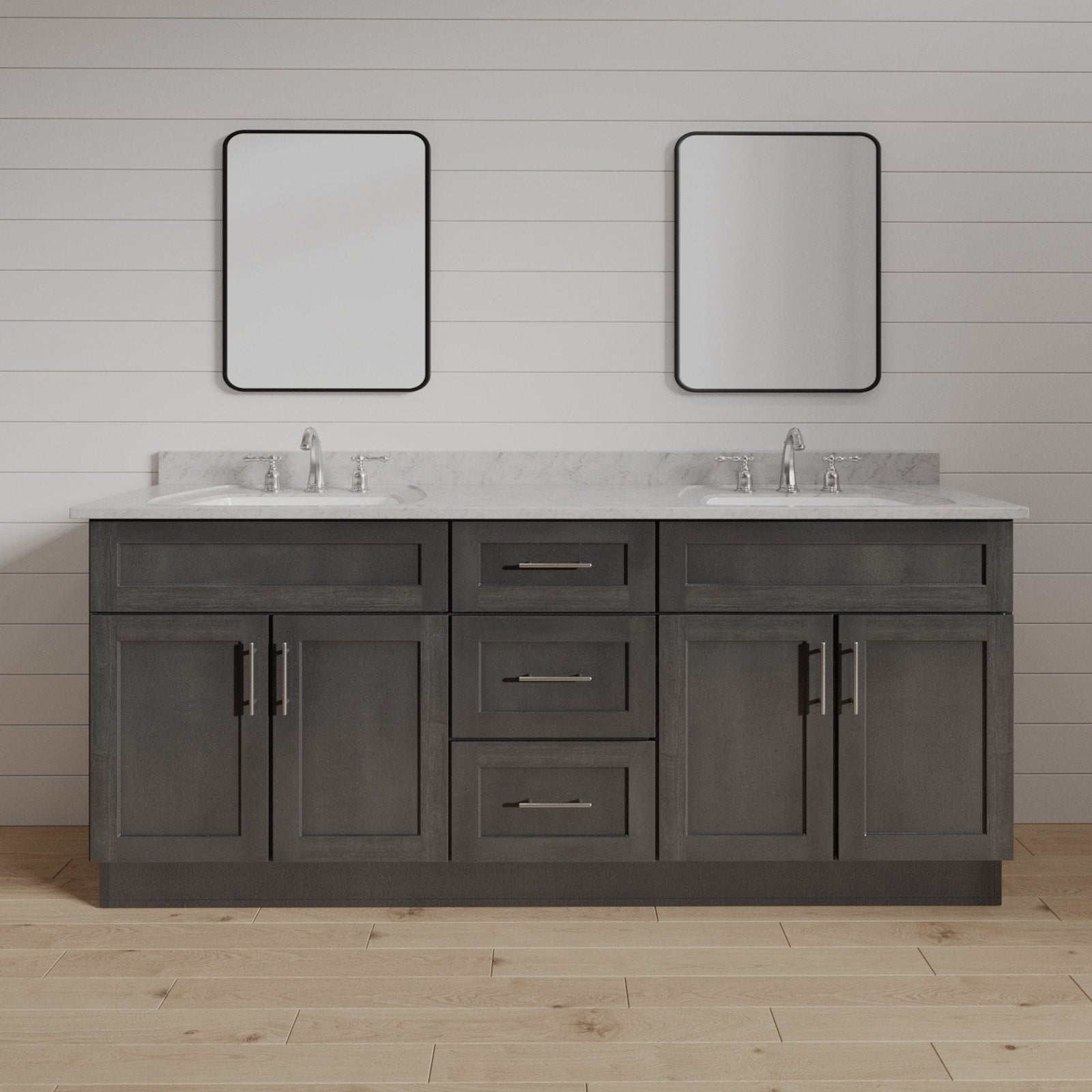 60 Inch Gray Stained Shaker Double Sink Bathroom Vanity with Drawers