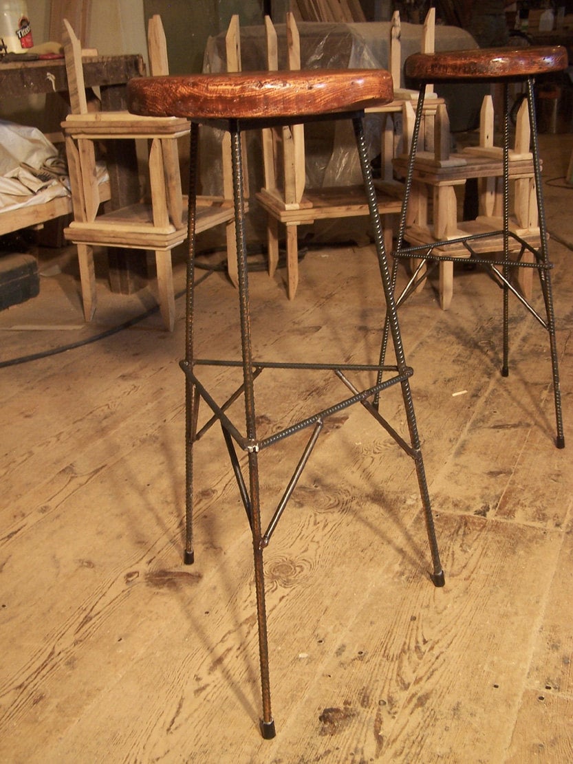 Extra Tall Bar Stools, Counter Stools, Tall Barstools, Industrial Bar Stools, Reclaimed Wood Stools, Metal Bar Stools, 3 Leg Rebar Stools