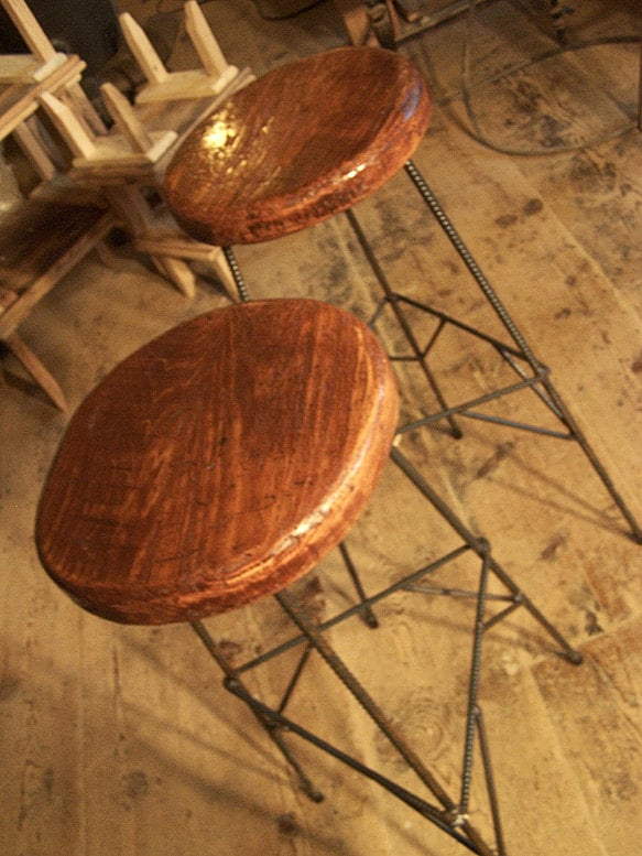 Extra Tall Bar Stools, Counter Stools, Tall Barstools, Industrial Bar Stools, Reclaimed Wood Stools, Metal Bar Stools, 3 Leg Rebar Stools