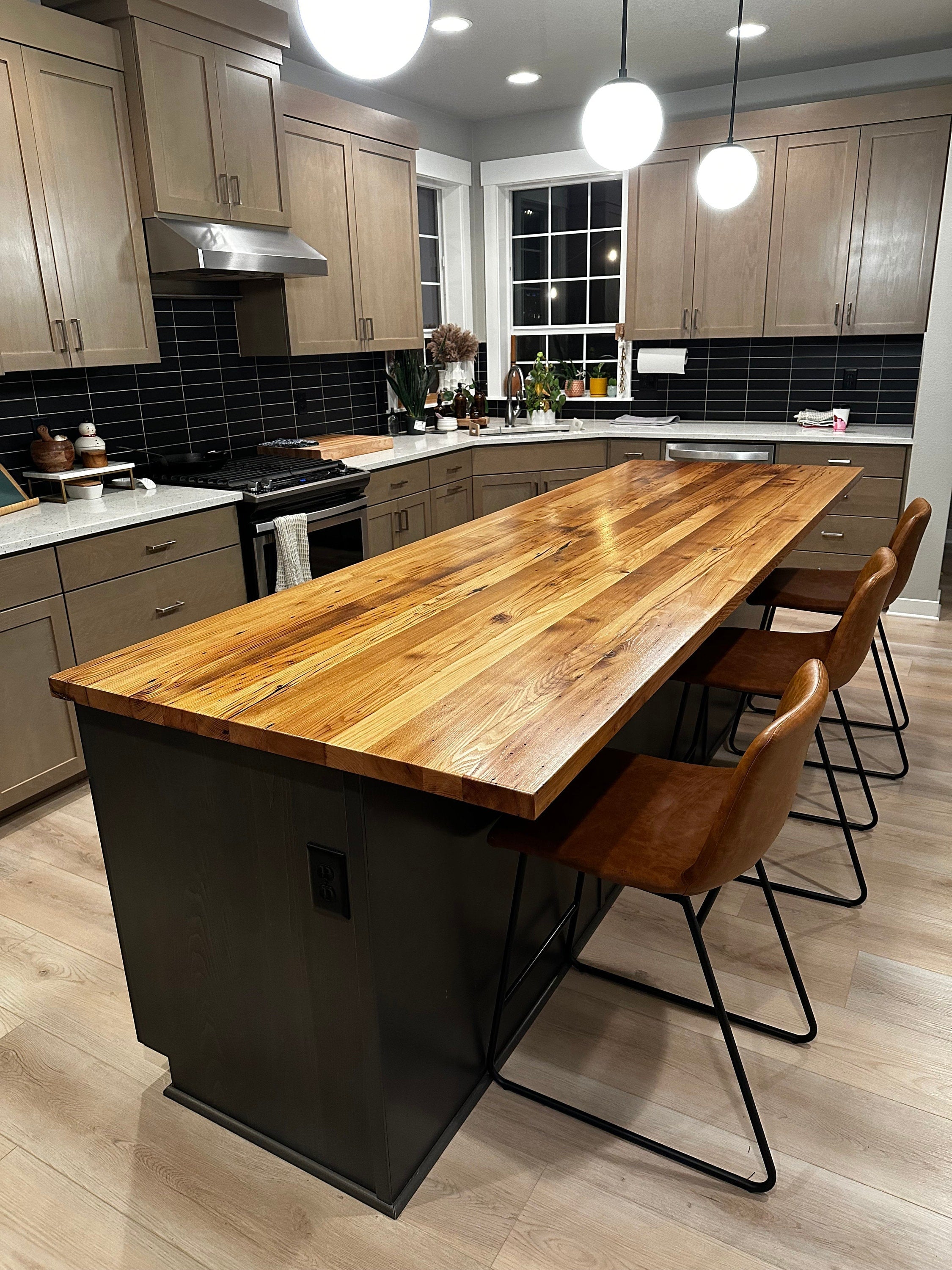 Custom Wormy Chestnut Island Kitchen - Reclaimed Wooden Butcher Block Countertop - Kitchen Solid Wood Counter Top