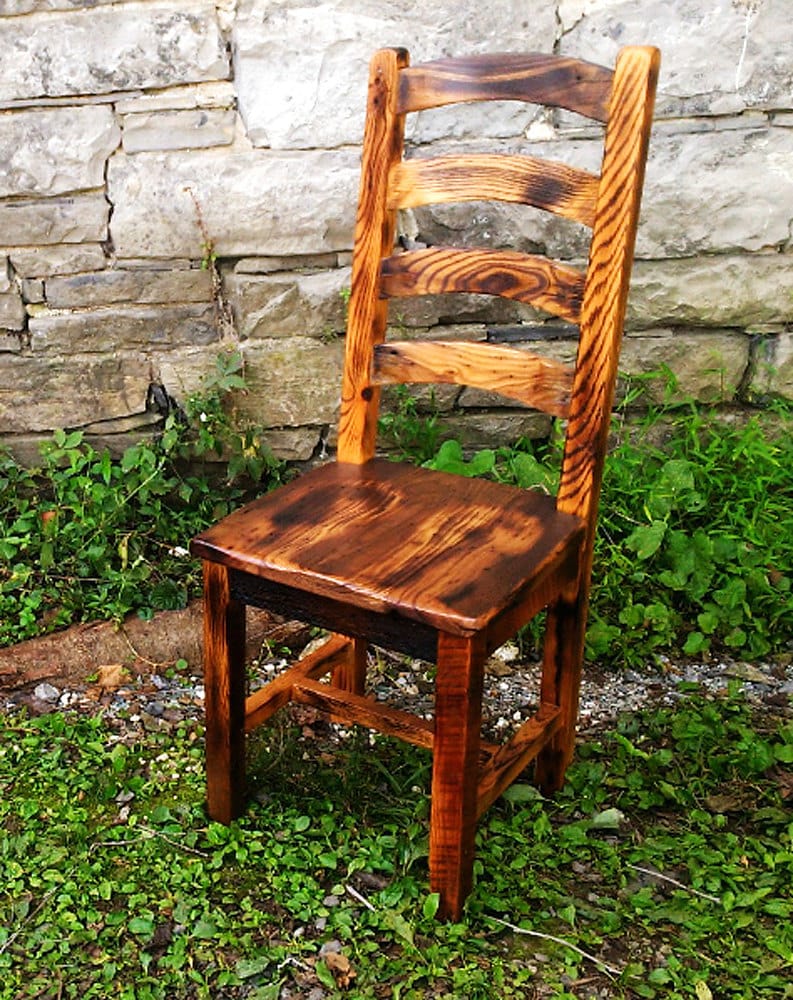 Dining Chair, Natural Wood, Country Kitchen Stool, Burnt Wood Dining Chair, Eco-Friendly Reclaimed Wood Chair, Barn Wood Chair, Oak Chair