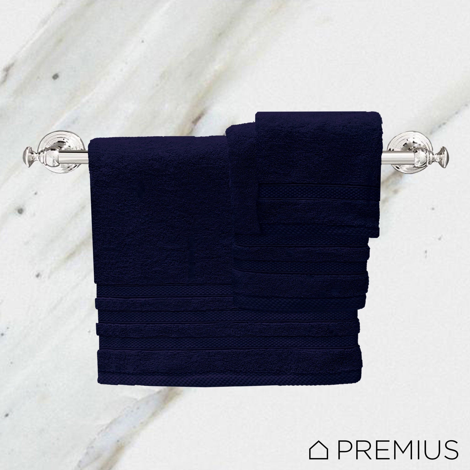 Premius Premium 6-Piece Combed Cotton Bath Towel Set, Navy